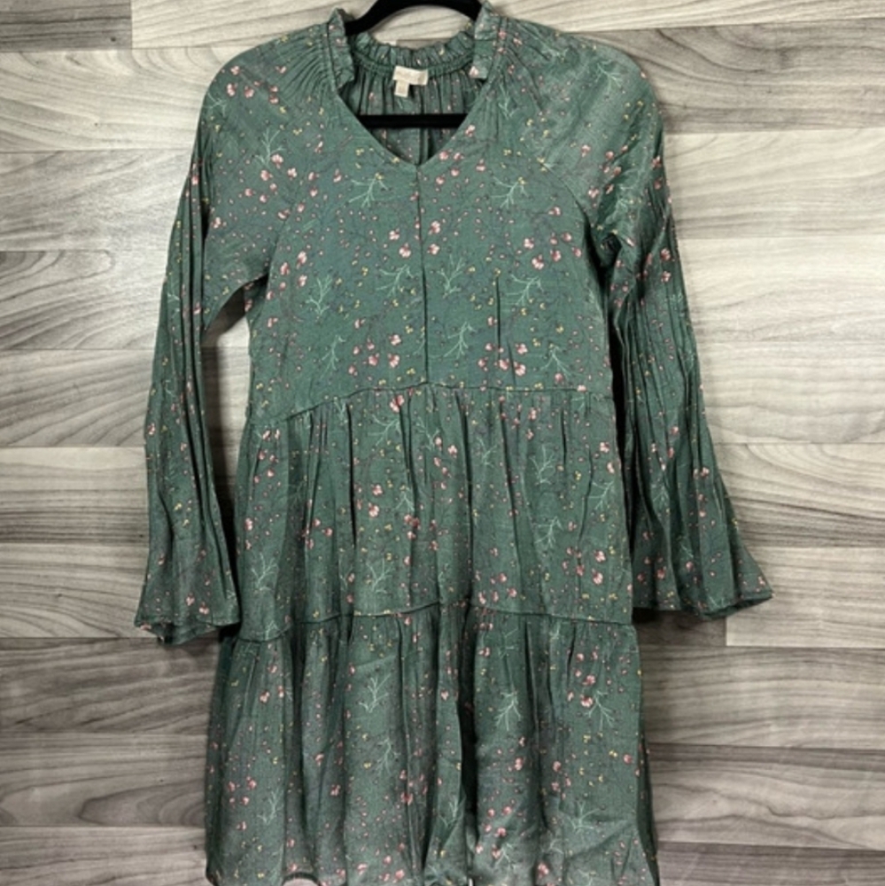 Wonderly Girl's Boho Style Green Floral Print Dress - XL